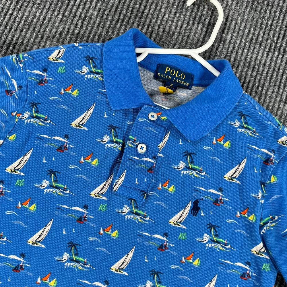Polo Ralph Lauren Shirt Youth Boys Medium 10-12 Blue Geometric Short Sleeve